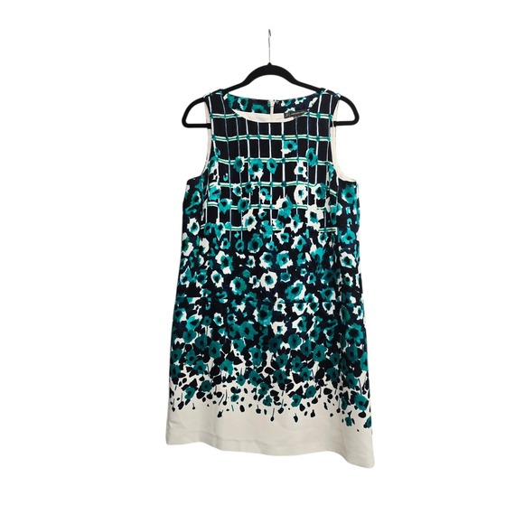 Adrianna Papell Dresses & Skirts - Adrianna‎ Papell Blue Teal Floral Shift Dress 10 Career Wedding Guest Preppy